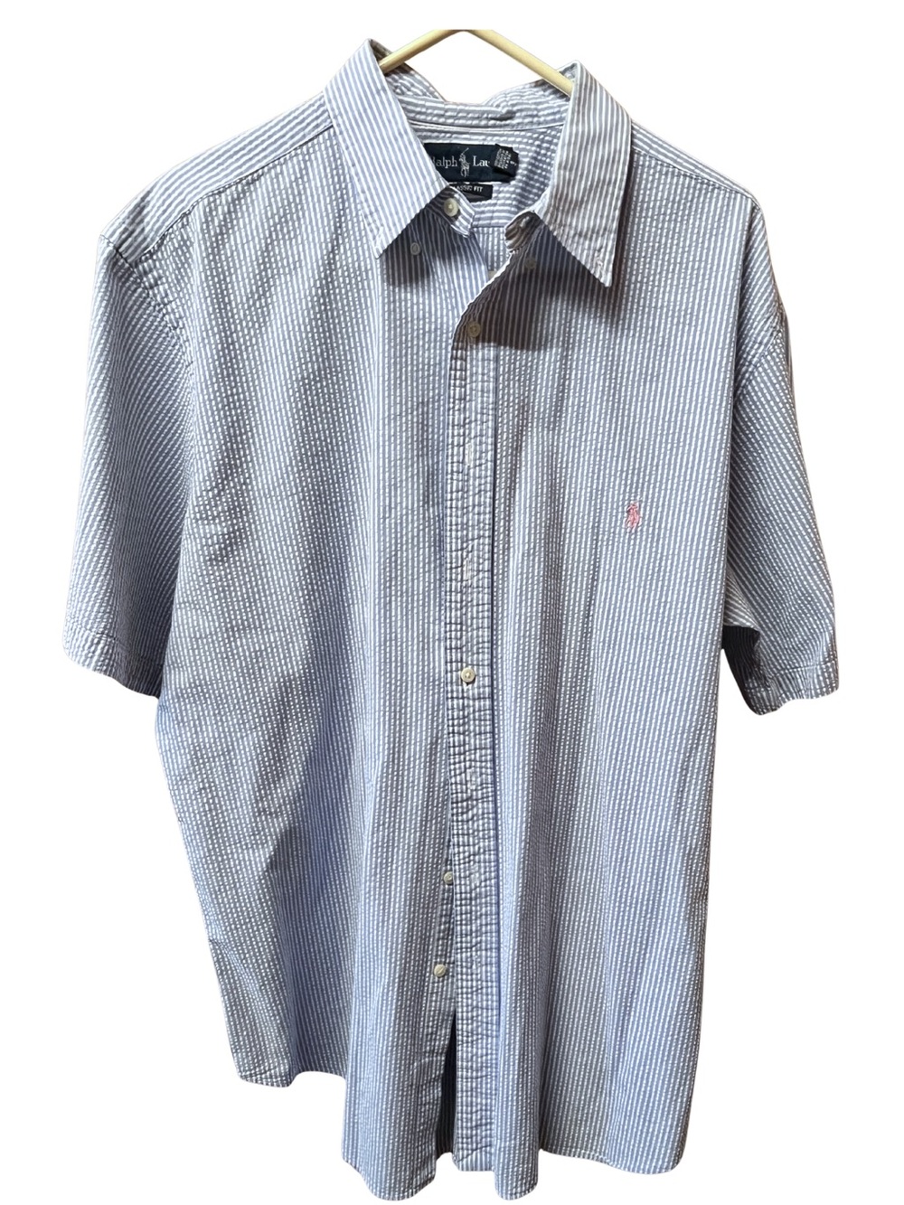 Polo by Ralph Lauren Blue Seersucker Short-Sleeve Shirt XLT